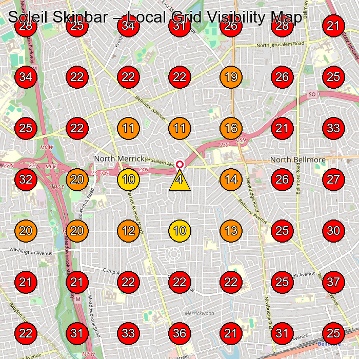Soleil Skinbar GeoGrid visibility map for Facial Spa in Wantagh